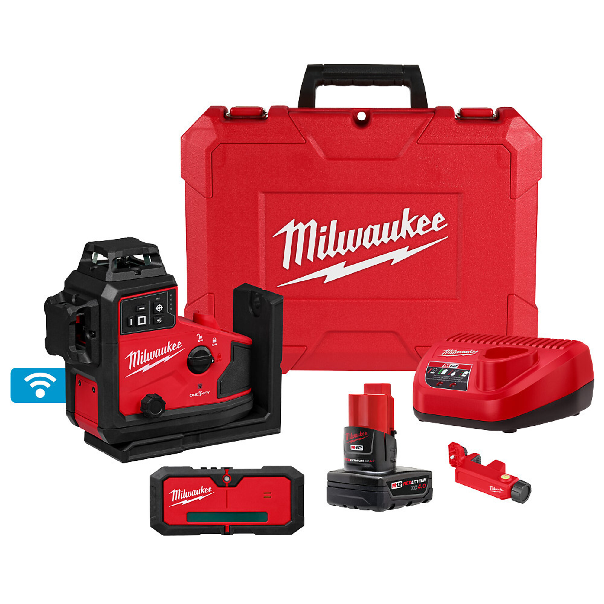 Milwaukee M12™ Green 360° 3-Plane Laser w/Automatic Alignment & Receiver, Model# 3642-21